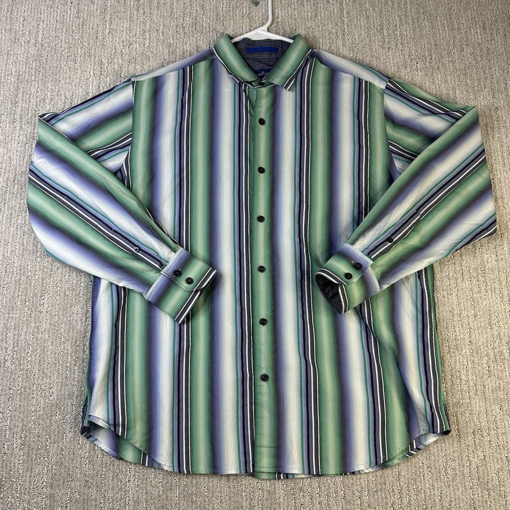 Tommy Bahama Striped Button Up Shirt Silk Blend Mens Size Large